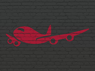 Image showing Travel concept: Airplane on wall background