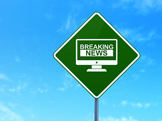 Image showing News concept: Breaking News On Screen on road sign background