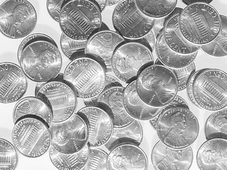 Image showing Black and white Dollar coins 1 cent wheat penny