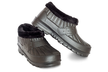 Image showing Comfortable waterproof work shoes on a white background.