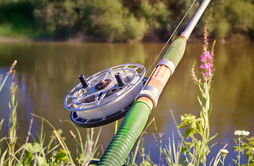 Image showing Fishing tackle for catching fish in the river.