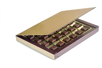 Image showing An open box of chocolates on a white background.