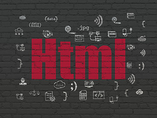 Image showing Programming concept: Html on wall background