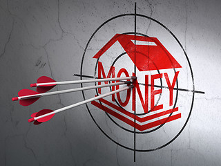 Image showing Banking concept: arrows in Money Box target on wall background