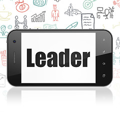 Image showing Business concept: Smartphone with Leader on display