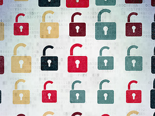 Image showing Information concept: Opened Padlock icons on Digital Paper background