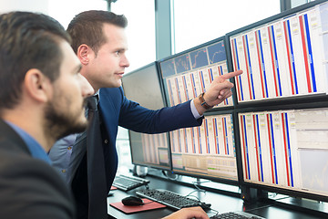 Image showing Stock traders looking at computer screens.