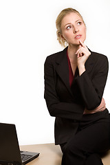 Image showing Business woman thinking