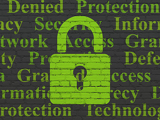 Image showing Protection concept: Closed Padlock on wall background