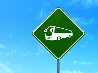 Image showing Vacation concept: Bus on road sign background