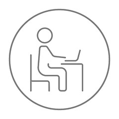 Image showing Businessman working at his laptop line icon.