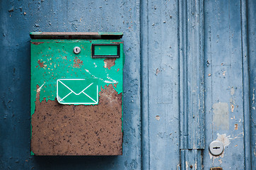 Image showing Old mailbox on a building wall, close-up  