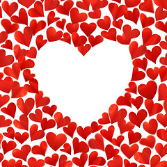 Image showing Background with red hearts in 3D, empty space for text in heart shape