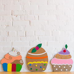 Image showing colored cakes handmade of cardboar 