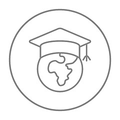 Image showing Globe in graduation cap line icon.