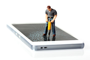 Image showing Worker breaking smart phone 