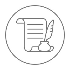Image showing Paper scroll with feather pen line icon.