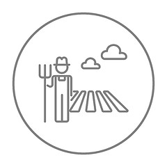 Image showing Farmer with pitchfork line icon.