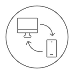 Image showing Synchronization computer with mobile device line icon.