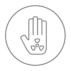 Image showing Ionizing radiation sign on a palm line icon.