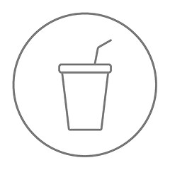 Image showing Disposable cup with drinking straw line icon.