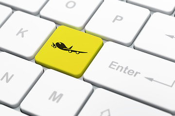 Image showing Travel concept: Airplane on computer keyboard background