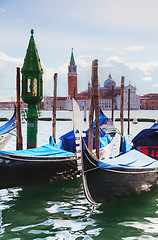 Image showing Gondolas floating in the Grand Canal