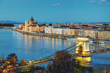 Image showing Overview of Budapest at sunset