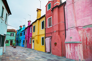 Image showing Brightly painted houses at the Burano canal