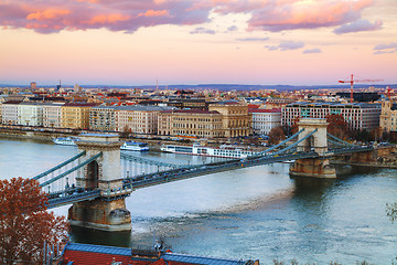 Image showing Overview of Budapest at sunset