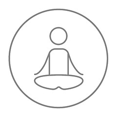 Image showing Man meditating in lotus pose line icon.