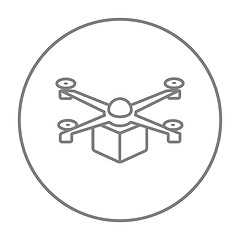 Image showing Drone delivering package line icon.