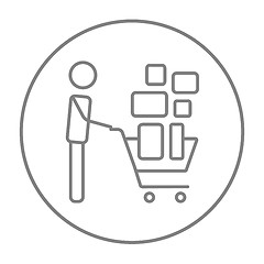 Image showing Man pushing shopping cart line icon.