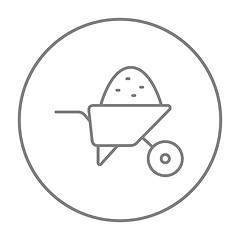 Image showing Wheelbarrow full of sand line icon.