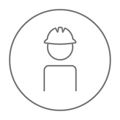 Image showing Worker wearing hard hat line icon.