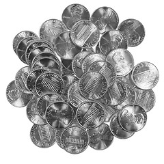 Image showing Black and white Dollar coins 1 cent wheat penny