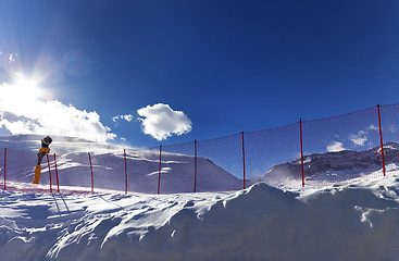 Image showing Ski resort in sunny day after snowfall