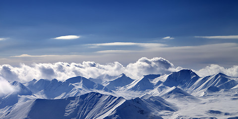 Image showing Panoramic view on cloudy mountains in evening