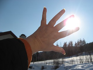 Image showing Hand against the sun