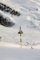 Image showing Ski slope at evening after snowfall
