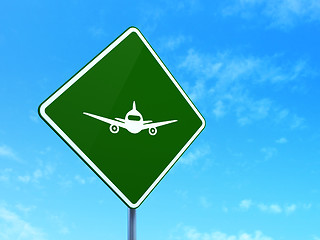 Image showing Tourism concept: Aircraft on road sign background