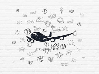 Image showing Vacation concept: Airplane on wall background