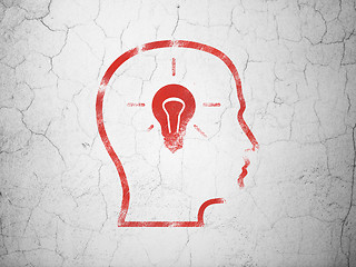 Image showing Education concept: Head With Lightbulb on wall background