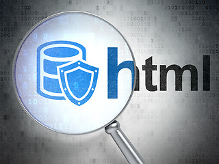 Image showing Software concept: Database With Shield and Html with optical glass