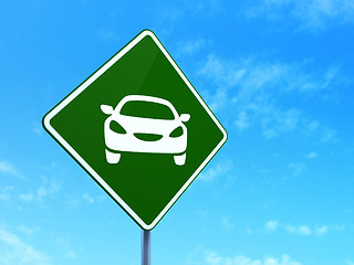 Image showing Travel concept: Car on road sign background