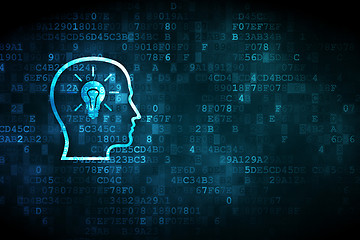 Image showing Learning concept: Head With Lightbulb on digital background
