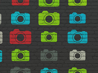 Image showing Travel concept: Photo Camera icons on wall background