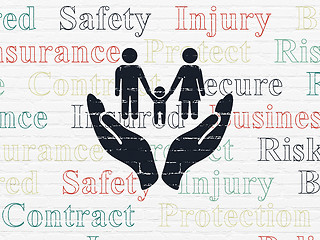 Image showing Insurance concept: Family And Palm on wall background