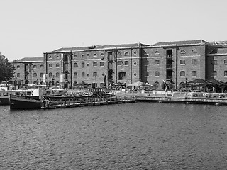 Image showing Black and white West India Quay in London