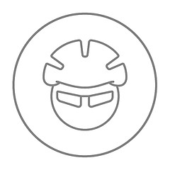 Image showing Man in bicycle helmet and glasses line icon.